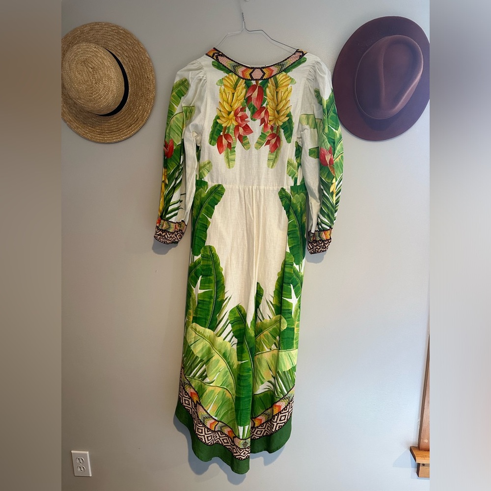 🎉Host pick 🎉NWT  Farm Rio Fresh Forest Linen-Blend Midi-Dress - Picture 10 of 13